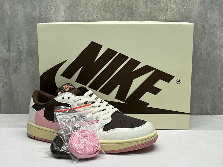 Nike Basketball Chaussures Travis Scott X Jordan 1 Low OG SP Homme Femme Rose Marron 36-47